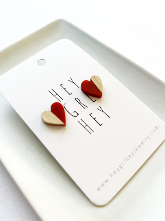 The Wood and Resin Heart Earrings