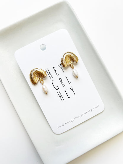 The Ginkgo Pearl Stud Earrings