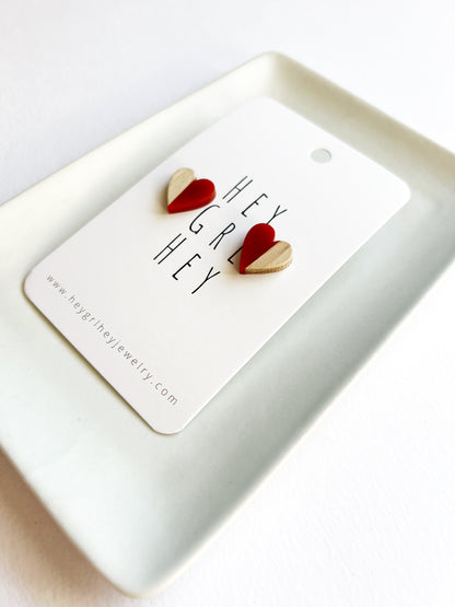 The Wood and Resin Heart Earrings