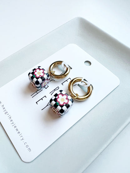 The Checkerboard Flower Hoop Earrings