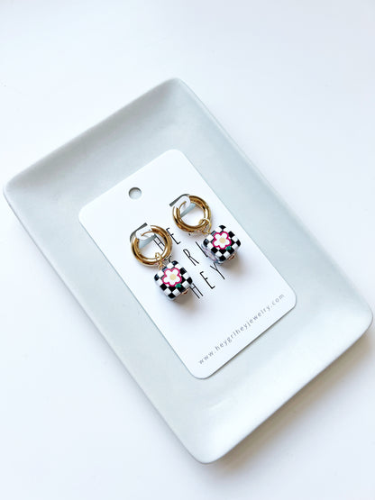 The Checkerboard Flower Hoop Earrings