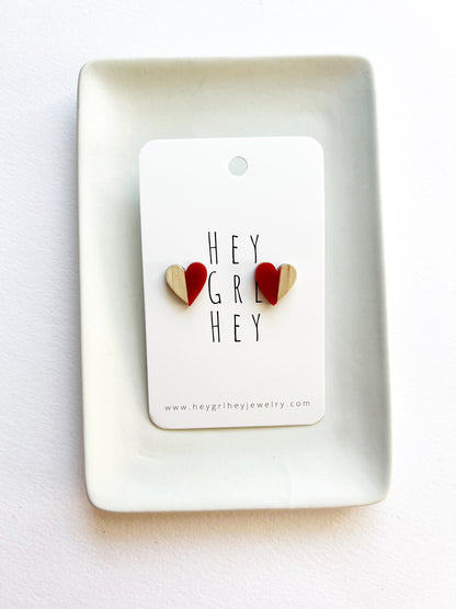 The Wood and Resin Heart Earrings