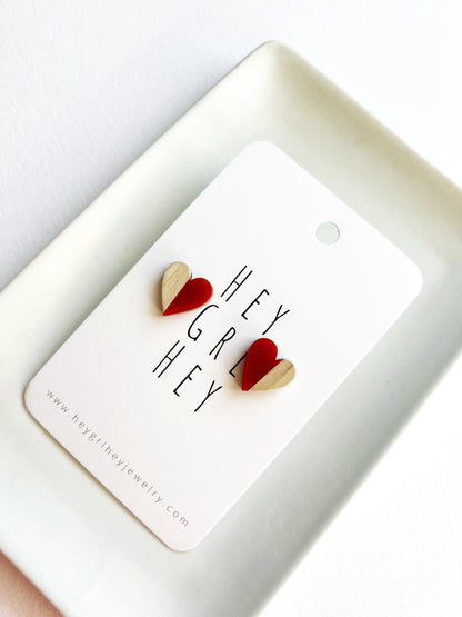 The Wood and Resin Heart Earrings