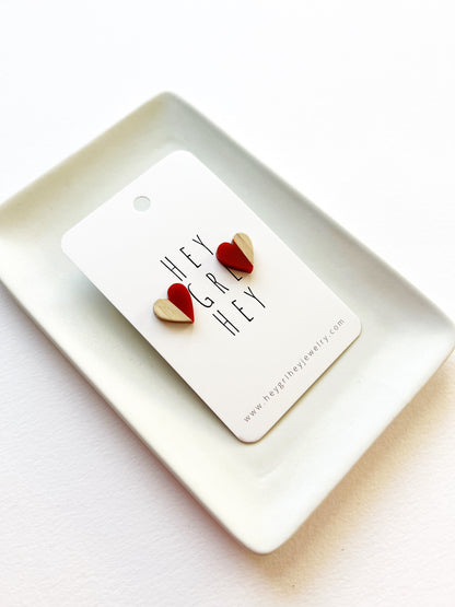 The Wood and Resin Heart Earrings